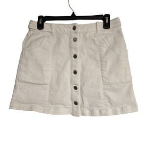 Junior's Jolt White Denim Front Button Mini Jean Skirt - Size 5